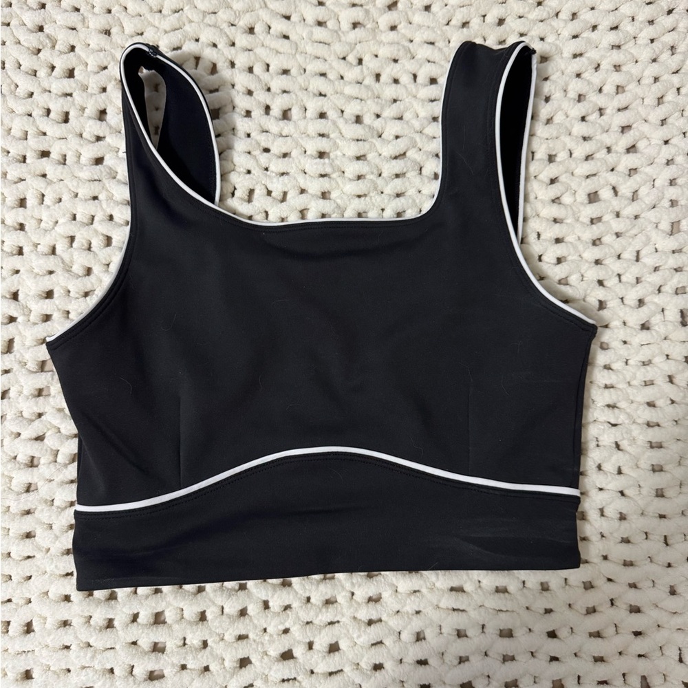 Mono B Black Sports Bra with White Accents